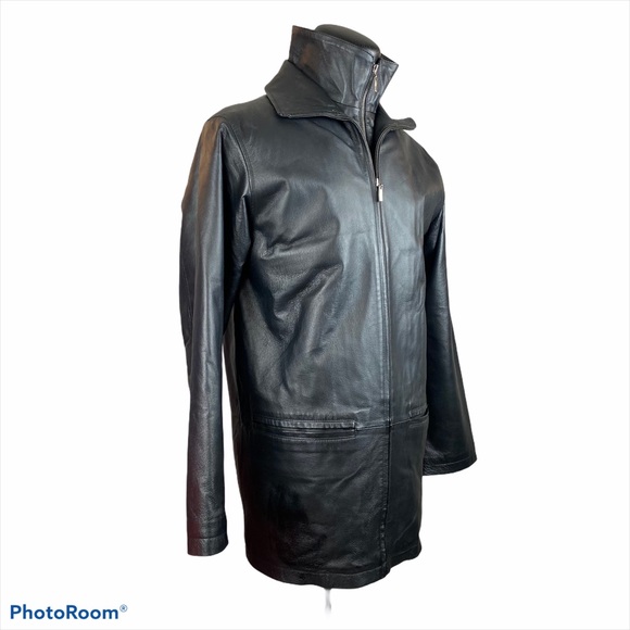 CHEROKEE Long Leather Jacket Black Zip Up Faux Fur - Picture 3 of 15